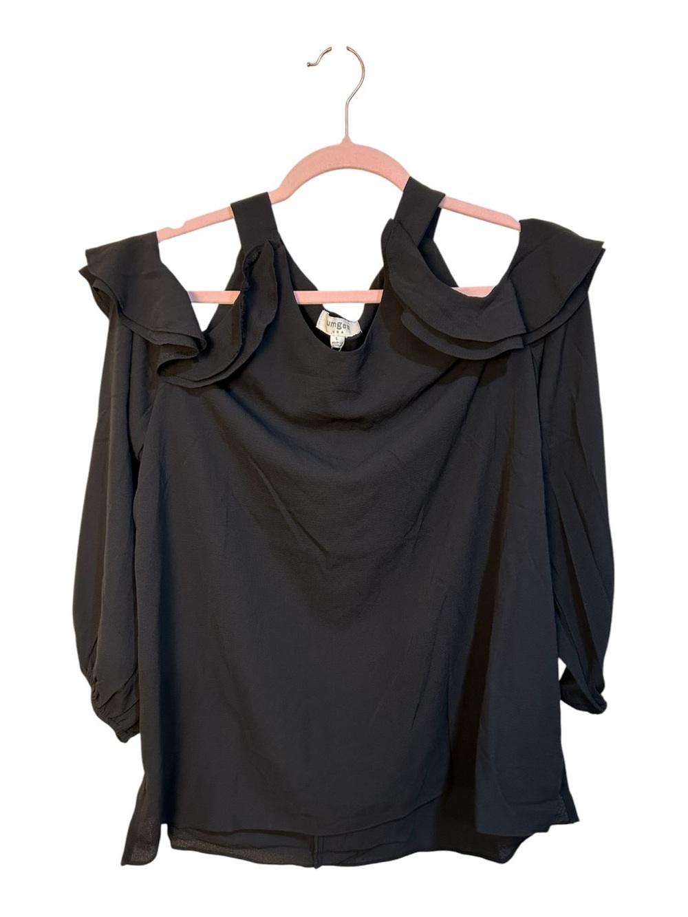 Umgee Black Cold-Shoulder Ruffle Top - Picture 6 of 6